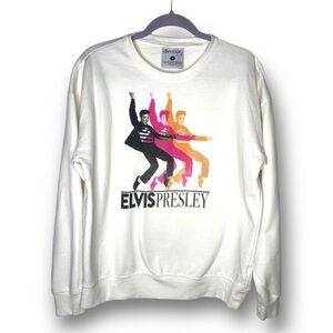 Official Licensed Elvis Presley Sz M White Black Neon Fleece Pullover Sweatshirt
